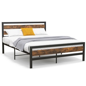 Infans Queen Industrial Metal Platform Bed Frame Rustic Headboard Mattress Foundation - 1 of 4