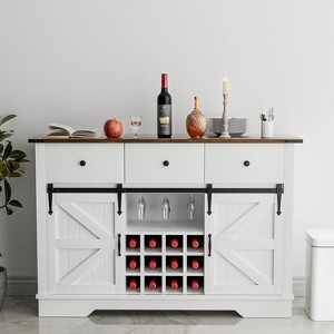 Aoxun 54" Farmhouse Buffet Sideboard with Sliding Barn Doors, 3 Drawers, Wine & Coffee Bar Storage Cabinet, White - 1 of 4