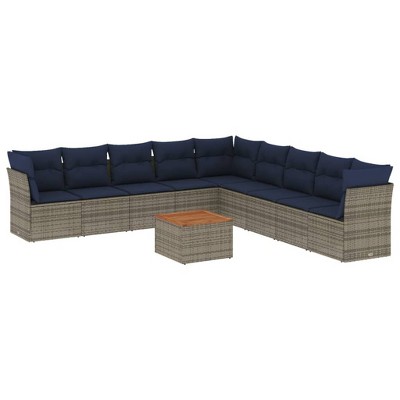 vidaXL 10 Piece Patio Sofa Set with Cushions Gray Poly Rattan