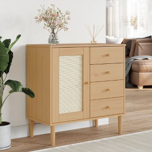 vidaXL Sideboard SENJA Rattan Look Brown 31.5 in.x15.7 in.x31.5 in. Solid Wood Pine - 1 of 4