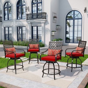 Captiva Designs Outdoor Metal Frame Swivel Armrest Bar Stools with Seat Cushions - 1 of 4