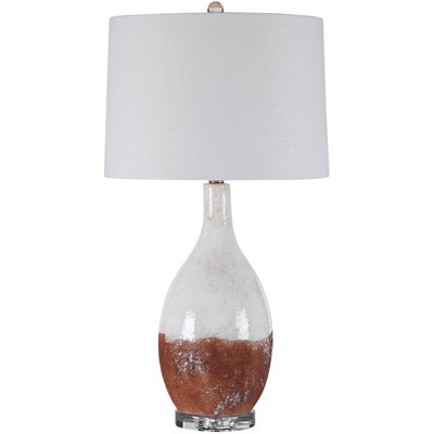 Uttermost Rustic Farmhouse Table Lamp 29" Tall Terracotta Rust Crackled White Glaze Ceramic Linen Fabric Shade Living Room Bedroom