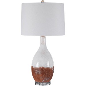 Uttermost Rustic Farmhouse Table Lamp 29" Tall Terracotta Rust Crackled White Glaze Ceramic Linen Fabric Shade Living Room Bedroom - 1 of 1