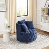 Velvet Upholstered Swivel Chair for Living Room, with Button Tufted Design and Movable Wheels, Including 3 Pillows, Black - 2 of 4