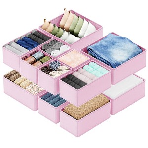 Set of 12 Collapsible Drawer Organizer Bins for Clothes, Closet Organizers and Storage Dividers for Clothing (Pink) - 1 of 4
