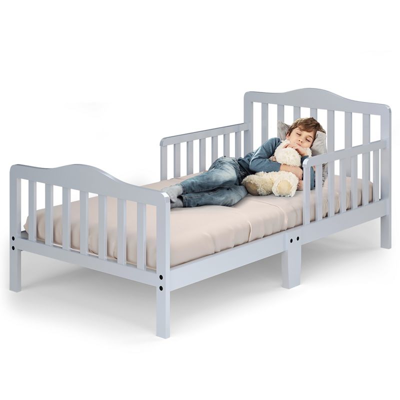 Costway Kids Toddler Wood Bed Bedroom Furniture w/ Guardrails Black/Brown/Grey/White, 1 of 11