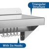 12"x24" Stainless Steel Shelf,Multifunctional Metal Wall Mounted Shelf with 2 Stainless Steel Backsplashs and 5 Hooks - 3 of 4