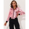 INSPIRE CHIC Women's Holographic Fashion Stand Collar Metallic Lightweight Zip Bomber Jacket - 3 of 4