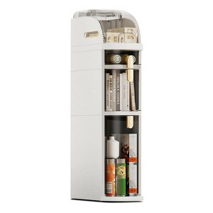 Modern Plastic Narrow Gap Storage Cabinet, Waterproof Skinny Bathroom Storage Organizer With Drawers, Cream White With Transparent Black Accents - 1 of 4