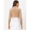 INSPIRE CHIC Women's Long Sleeve Lapel Collar Velvet Open Front Cropped Cardigan - 3 of 4