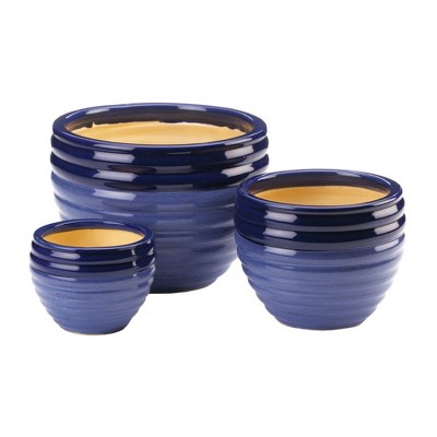 Set of 3 Indoor/Outdoor Ceramic Planters Duo Blue Tone - Zings & Thingz