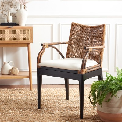 Gianni Transitional Rattan and Mahogany Arm Chair in Brown/Black