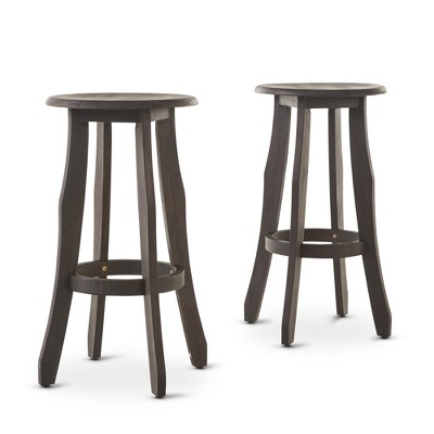 Dsvimoy Counter and Bar Stool Rustic Acacia Wood Barstool with Footrest for Outdoor Seating, Gray, 34.25"*19"*6.5"