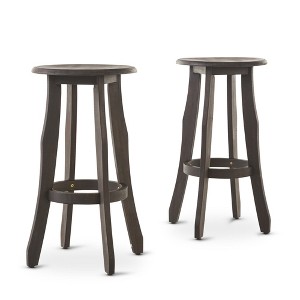 DSVIMOY Counter and Bar Stool Rustic Acacia Wood Barstool with Footrest for Outdoor Seating, Gray, 34.25"*19"*6.5" - 1 of 4