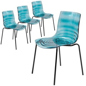 LeisureMod Astor Plastic Dining Chairs Set of 4 – Water Ripple Design with Black Stainless Steel Legs, Modern Accent Chairs for Kitchen, Dining Room - 1 of 4