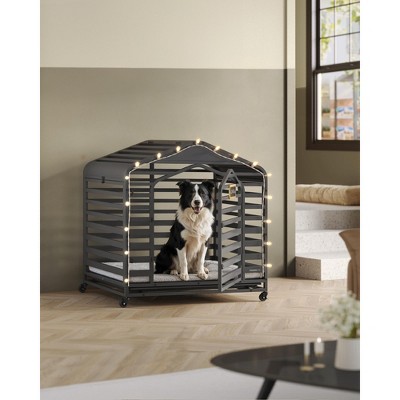 SONGMICS HOME Heavy-Duty Dog Crate, XL Dog Cage for Large Dogs, Escape Proof Dog Kennel, Lockable Wheels, Ink Black
