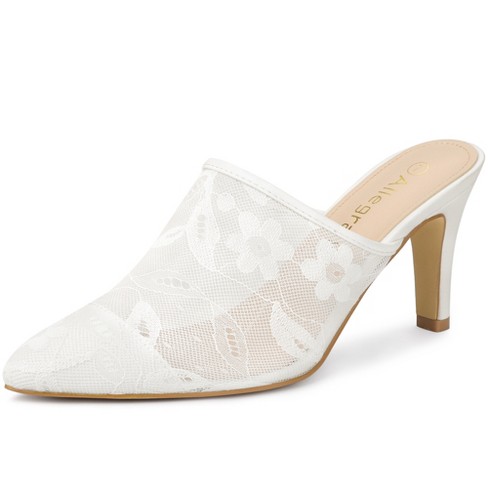 White shop embroidered heels