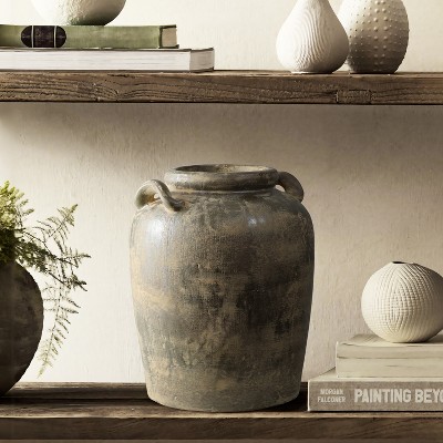 Vintage Gray Terracotta Decorative Floor Vase