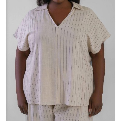 Women's Linen Blend Top - Plus - mat fashion