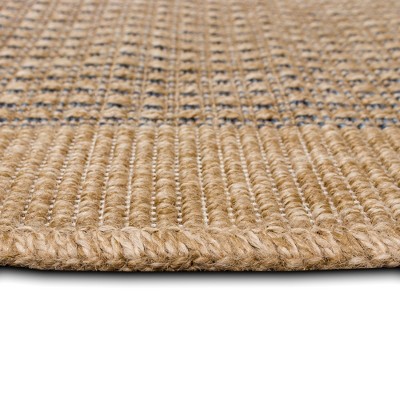 Navy and Beige Flat Woven Synthetic Round Rug