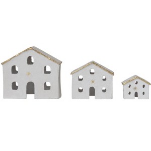 Storied Home 3-Piece Charming Paper Mache Houses with Gold Foil Stars and Trim, White - 1 of 2