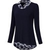 Women's Long Sleeve Contrast Collared Shirts Patchwork Work Blouse Tunics Tops - 2 of 4