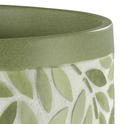 Green Hand-Painted Resin Circular Rubbish Bin