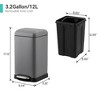 Bathroom Trash Can with Lid, Stainless Steel Kitchen Trash Can with 12 Liter, Soft Close Step-On Pedal, Fingerprint-Resistant Finish for Kitchen - 2 of 4