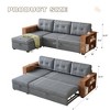 Upholstered Pull Out Sectional Sofa with Storage Chaise, Convertible Corner Couch, Dark Grey-Wooden handrail - 4 of 4