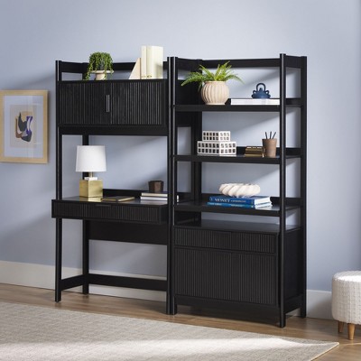 Saracina Home 2pc Transitional Fluted Hutch Desk with Wide Bookcase
