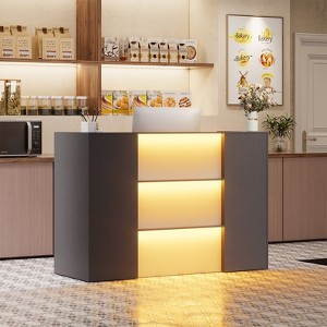 PAKASEPT 63" Front Reception Counter Desk Checkout Office Desk with Shelf & Lockable Drawer, LED Lights, Black - 1 of 4