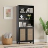 MAYEERTY 5-Shelf Bookcase with Rattan Doors, Tall Display Shelves - Home Office, Bedroom, Black - 2 of 4