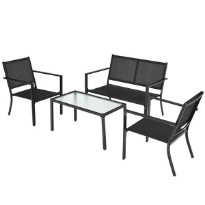 Tangkula 4 PCS Patio Furniture Set Outdoor Conversation Set w/Glass Coffee Table Garden Bistro Set Gray - 1 of 4