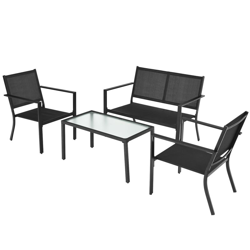 Tangkula 4 PCS Patio Furniture Set Outdoor Conversation Set w/Glass Coffee Table Garden Bistro Set Gray, 1 of 11
