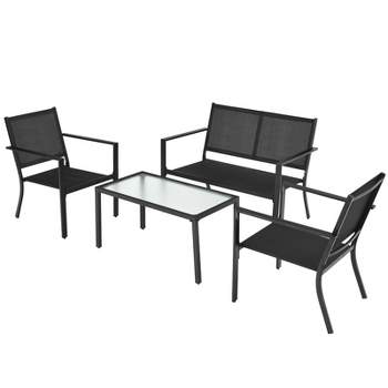 Tangkula 4 PCS Patio Furniture Set Outdoor Conversation Set w/Glass Coffee Table Garden Bistro Set Gray