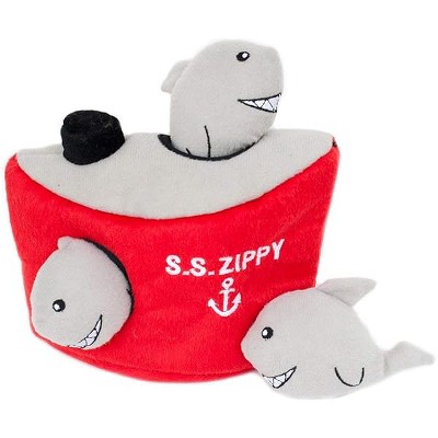 ZippyPaws Burrow Shark 'n Ship - Squeaky Plush Hide and Seek Dog Toy