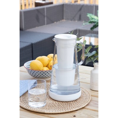 Stormy Blue Glass Water Filter Pitcher with Silicone Base