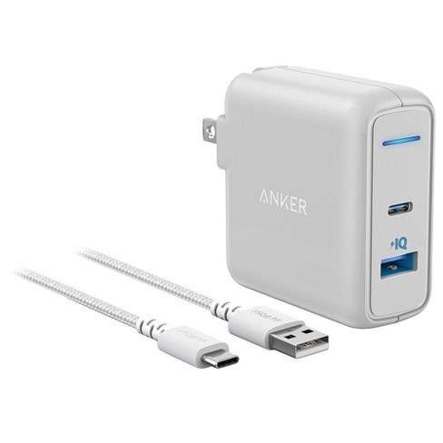 Anker 2 Port Powerport 27w Usb C Usb A Wall Charger With 6 Usb C To Usb A Braided Nylon Cable White Target