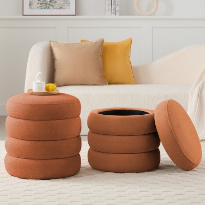Gericco 17" in Diameter Round Ottoman with Storage for Living Room Foot Stool Modern Upholstered Vanity Stool Ottoman Foot Rest, Set of 2