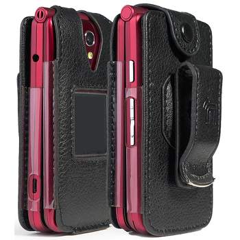 Nakedcellphone [Black Vegan Leather] Form-Fit Case Cover with [Built-in Screen Protection] and [Metal Belt Clip] for LG Classic Flip Phone (L125DL)