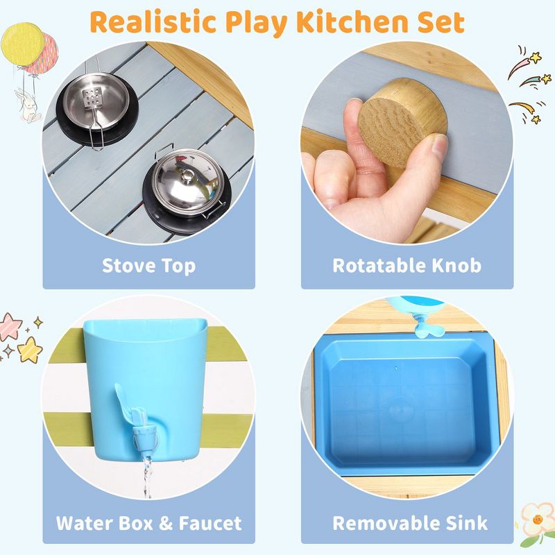 Whizmax Children's Outdoor Play House Toys include 9-piece Kitchenware Set,Woodcolor, 5 of 7