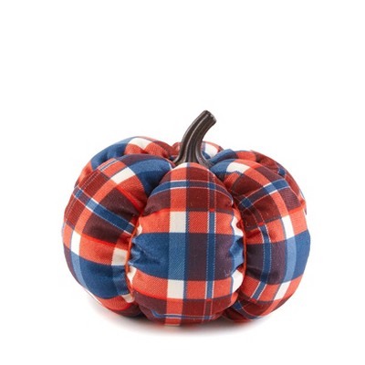 The Lakeside Collection Decorative Harvest Plush Pumpkins - Navy Plaid Small
