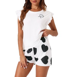 cheibear Women's Cute Soft Sleeveless Ruffled Top with Shorts 2 Pcs Loungewear Set - 1 of 4