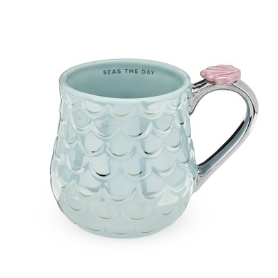 Pinky Up Mermaid Ceramic for Mug, Cute Mugs for Women, Tea Tumbler Cup, Tea Accessory Gifts, Blue, Mermaid Design, 12 oz.
