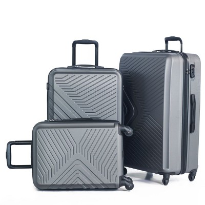 3 Piece Luggage Sets ABS Lightweight Suitcase with Two Hooks, Spinner Wheels, TSA Lock, (20/24/28) Blue