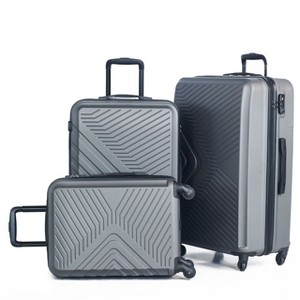 3 Piece Luggage Sets ABS Lightweight Suitcase with Two Hooks, Spinner Wheels, TSA Lock, (20/24/28) Blue - 1 of 4