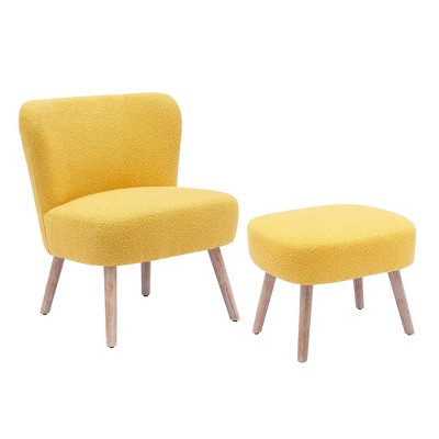 WestinTrends 25.5" Wide Upholstered Boucle Accent Chair with Ottoman Foot Stool Set