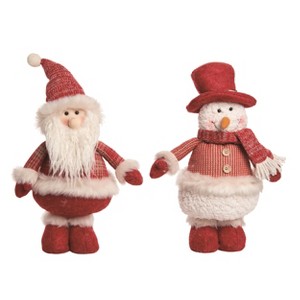 Transpac Christmas Plush Holiday Standing Santa & Snowman Set of 2 Christmas Home Decorations - 1 of 1