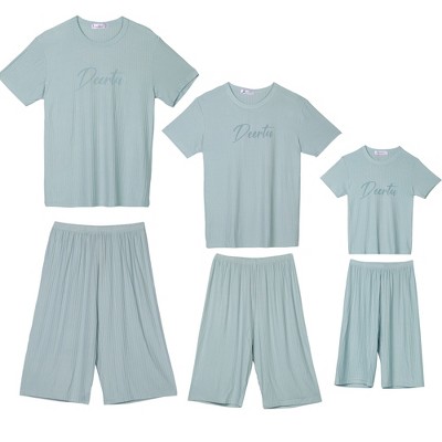 cheibear Sleepwear Short Sleeve with Capri Pants Letters Print Family Pajama Sets