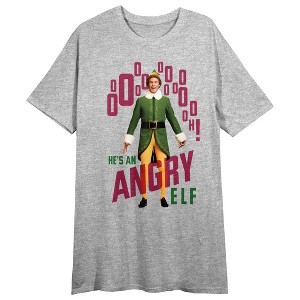 Elf Angry Elf Crew Neck Short Sleeve Gray Heather Women's Night Shirt - 1 of 2